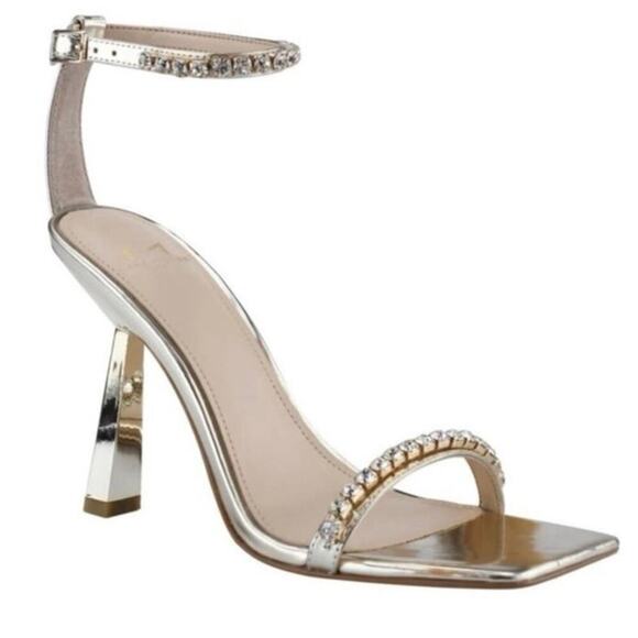 Marc Fisher LTD NWOB Karima Ankle Strap Sandal Heels In Gold Tone Size 8 - Picture 1 of 5
